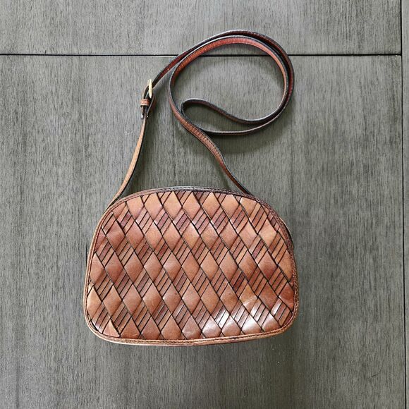 Etienne Aigner Woven Leather Bucket Crossbody Bag Brown Vintage 90s Boho Rare - Picture 1 of 10